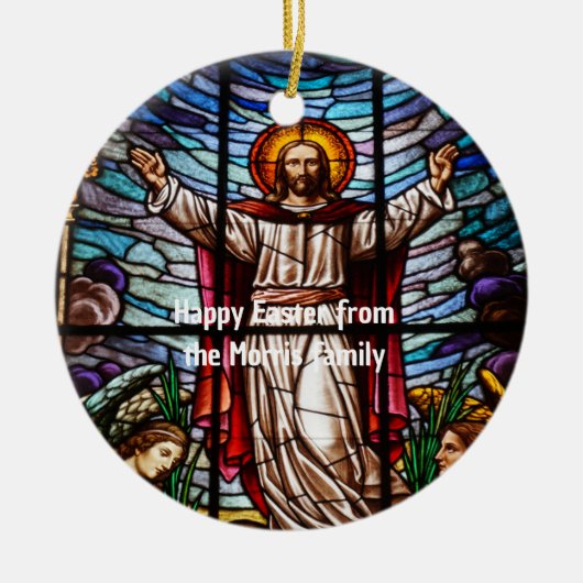 Jesus/Stached Glass Happy Oaster bearbeitbarer Tex Keramik Ornament (Vorne)