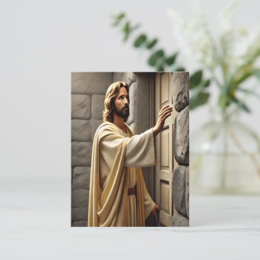 Jesus Stehend bei gewitterter Tür Postkarte (Stehend Vorderseite)