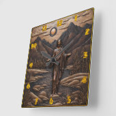 Jesus Stehend durch den Fluss in der Bergwelt Quadratische Wanduhr (Winkel)
