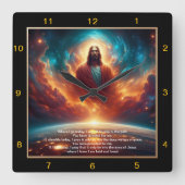 Jesus Stehend im strahlenden Sonnenuntergang Quadratische Wanduhr (Vorderseite)