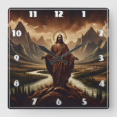 Jesus Stehend in den majestätischen Bergen der Däm Quadratische Wanduhr (Vorderseite)