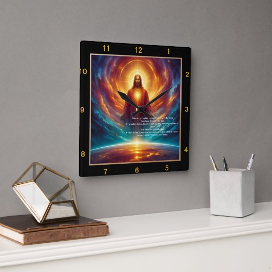 Jesus Stehendes Himmelslicht Quadratische Wanduhr (Büro)