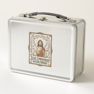 Jesus Stickerei Nadelarbeit Jesus Stickerei Nadel Metall Brotdose