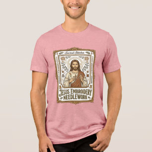 Jesus Stickerei Nadelarbeit Jesus Stickerei Nadel Tri-Blend Shirt