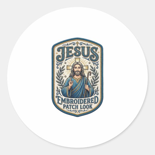 Jesus Stickpatch Blick Jesus Stickpatch Runder Aufkleber (Vorderseite)