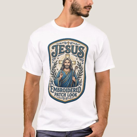 Jesus Stickpatch Blick Jesus Stickpatch T-Shirt (Vorderseite)