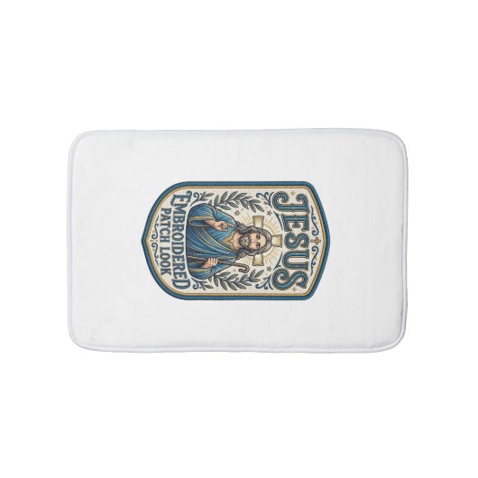 Jesus Stickpatch Look Jesus Stickpatch Badematte (Vorderseite)