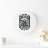 Jesus Stickpatch Look Jesus Stickpatch Große Wanduhr (Zuhause)