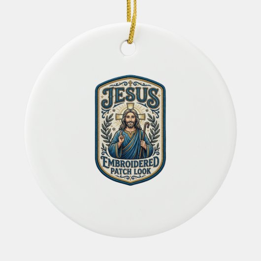Jesus Stickpatch Look Jesus Stickpatch Keramik Ornament (Vorne)