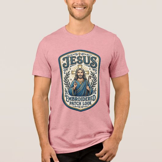 Jesus Stickpatch sieht Jesus besticktes Patch Tri-Blend Shirt (Vorderseite)