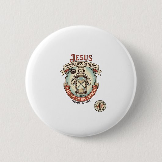 Jesus Stundenglas Geduld Jesus Stundenglas Geduld Button (Vorderseite)