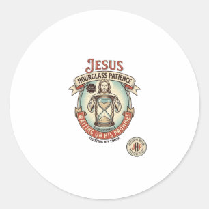 Jesus Stundenglas Geduld Jesus Stundenglas Geduld Runder Aufkleber