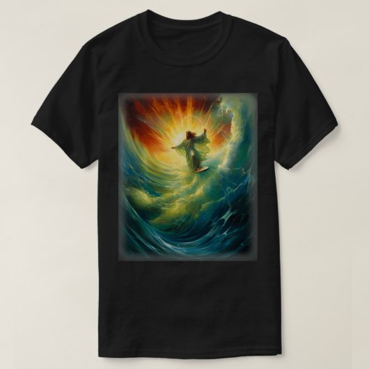 Jesus Surfer Himmel Wellenreiten Christliches Surf T-Shirt (Design vorne)