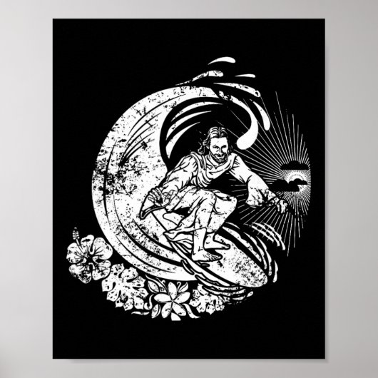 Jesus surft Vintage abgenutzt Poster (Vorne)