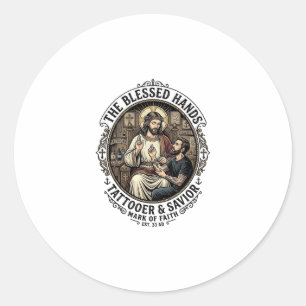 Jesus Tattoo Artist Studio T-Shirt Inspirierend F Runder Aufkleber