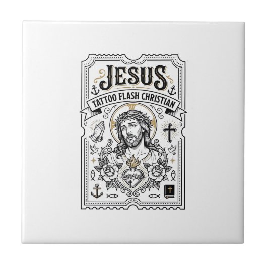 Jesus Tattoo Flash Christlich Jesus Tattoo Flash C Fliese (Vorderseite)