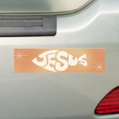 Jesus Text in Fisch Form Orange Hintergrund Autoaufkleber (Auf Auto)