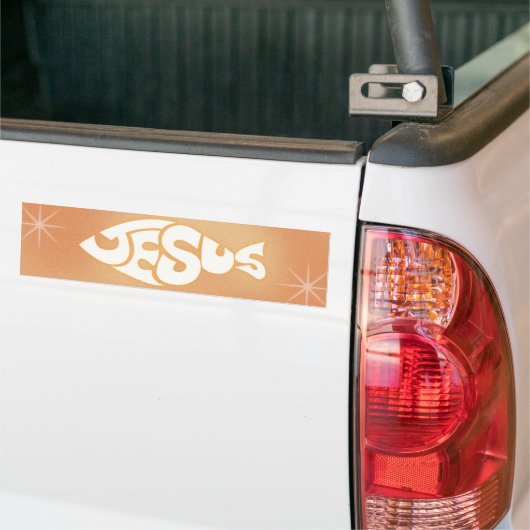 Jesus Text in Fisch Form Orange Hintergrund Autoaufkleber (Auf Lkw)
