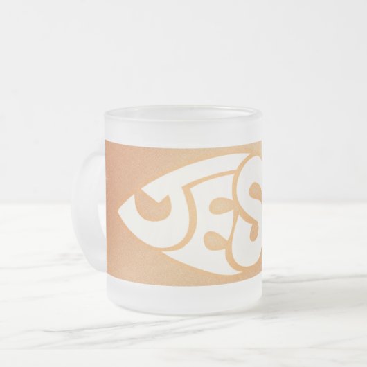 Jesus Text in Fisch Form Orange Hintergrund Mattglastasse (Vorderseite Links)