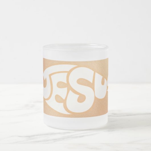 Jesus Text in Fisch Form Orange Hintergrund Mattglastasse (Mittel)