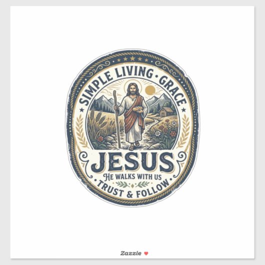 Jesus Tiny House Langsames Leben Vintage Aufkleber (Blatt)