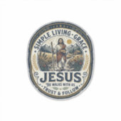 Jesus Tiny House Langsames Leben Vintage Aufkleber (Vorderseite)