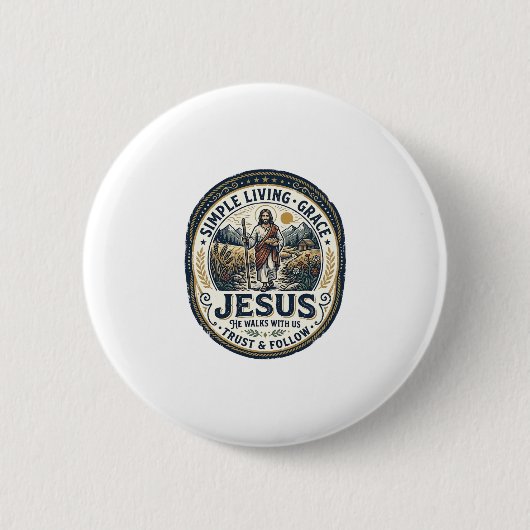 Jesus Tiny House Langsames Leben Vintage Button (Vorderseite)