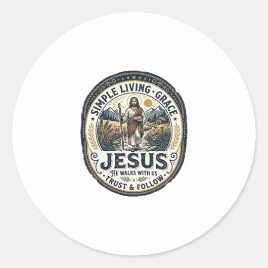 Jesus Tiny House Langsames Leben Vintage Runder Aufkleber (Vorderseite)
