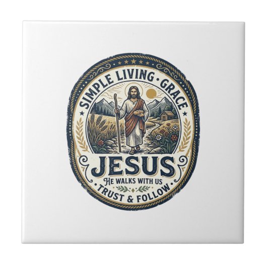Jesus Tiny House Slow Living Vintage Fliese (Vorderseite)