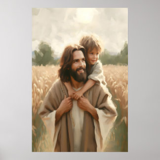 Jesus trägt das Jesuskind und Baby Malerei Chris Poster