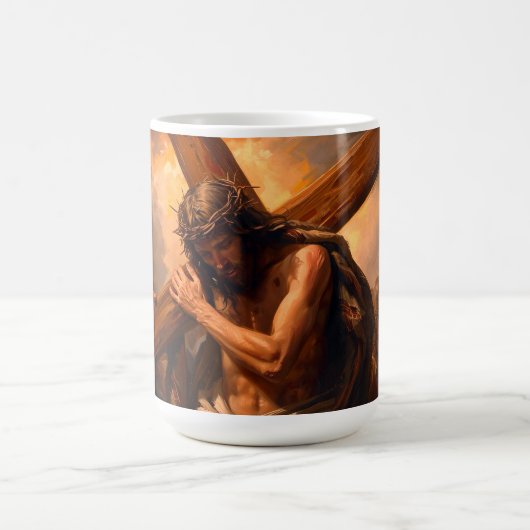 Jesus trägt das Kreuz Becher Kaffeetasse (Mittel)