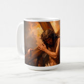 Jesus trägt das Kreuz Becher Kaffeetasse (Vorderseite Links)