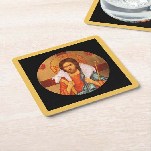 Jesus trägt ein verlorenes Lamm Rechteckiger Pappuntersetzer (angewinkelt)