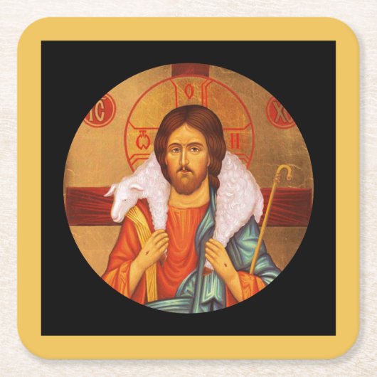 Jesus trägt ein verlorenes Lamm Rechteckiger Pappuntersetzer (Vorderseite)