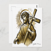 Jesus trägt Gold Cross mit Grace Postkarte (Vorne/Hinten)