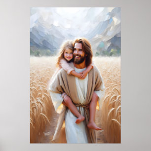 Jesus trägt kleines Mädchen Jesus und Kinder Jesu Poster