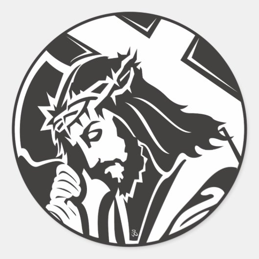 Jesus trägt Kreuzsticker Runder Aufkleber (Vorderseite)