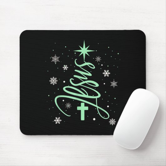 Jesus Tree Christian Christmas Faith Snowflakes Cr Mousepad (Mit Mouse)