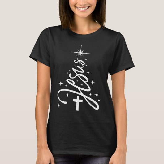 Jesus Tree Christian Christmas Faith Snowflakes Cr T-Shirt (Vorderseite)