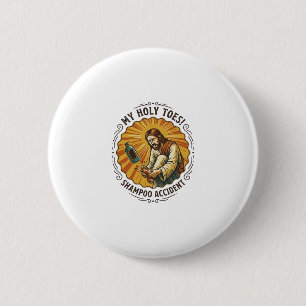 Jesus tropft Shampooflasche auf Fußdusche Schmerz  Button