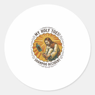 Jesus tropft Shampooflasche auf Fußdusche Schmerz  Runder Aufkleber