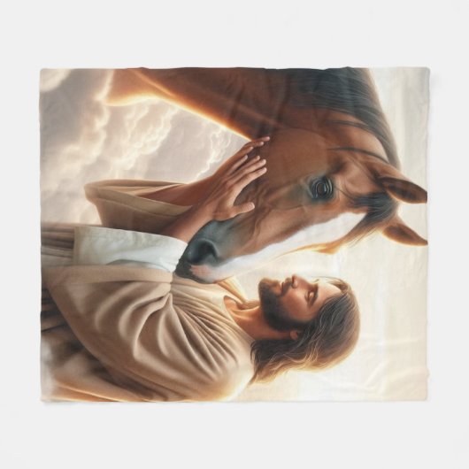 Jesus tröstet ein Pferd im Himmel Fleecedecke (Vorderseite (Horizontal))