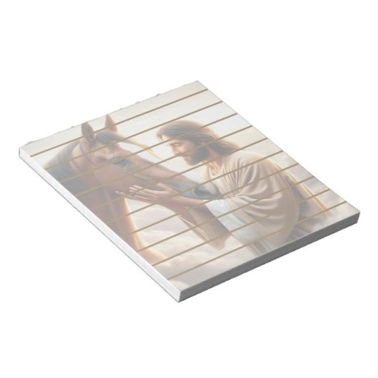 Jesus tröstet ein Pferd im Himmel Notizblock (angewinkelt)