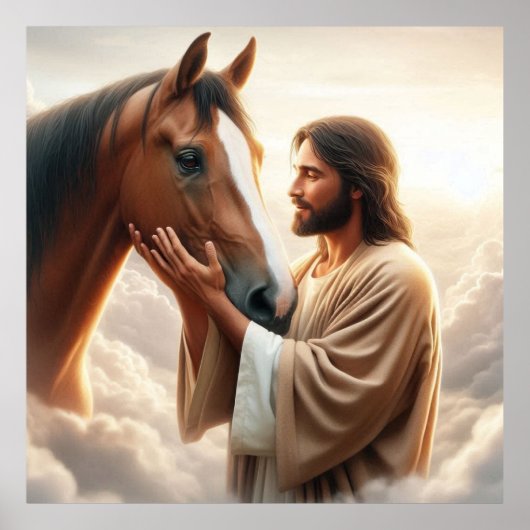 Jesus tröstet ein Pferd im Himmel Poster (Vorne)