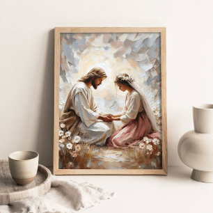 Jesus tröstet Frau, Christliche Malerei, Digital Poster