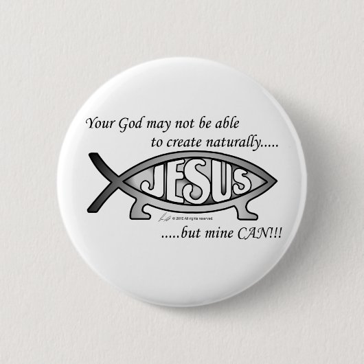Jesus- u. Darwin-Fisch-Knopf/Button Button (Vorderseite)