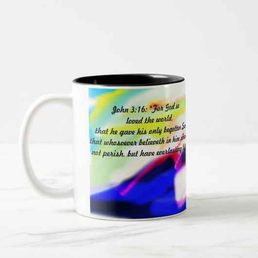Jesus über Liebe Zweifarbige Tasse (Links)