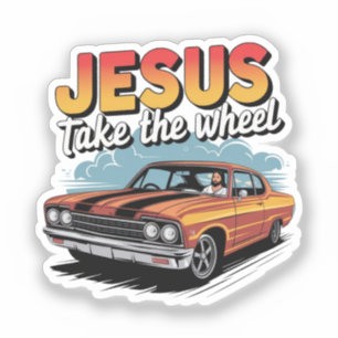 Jesus übernimmt das Steuer Vintage-Muscle-Car Aufkleber