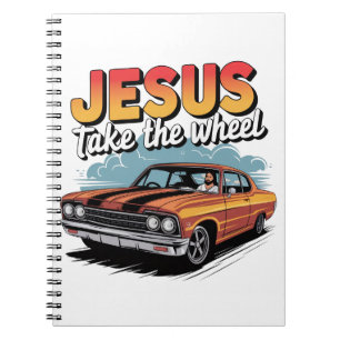 Jesus übernimmt das Steuer Vintage-Muskelauto Notizblock
