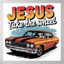 Jesus übernimmt das Steuer Vintage-Muskelauto